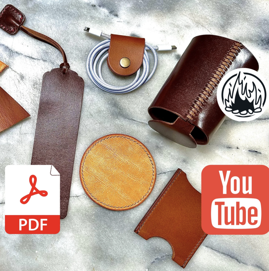 5 Beginner Leathercrafter Pattern Bundle | Coaster, Cord Organiser, Stubby Holder, Bookmark and Card Holder | Instant Download | A4 & Letter